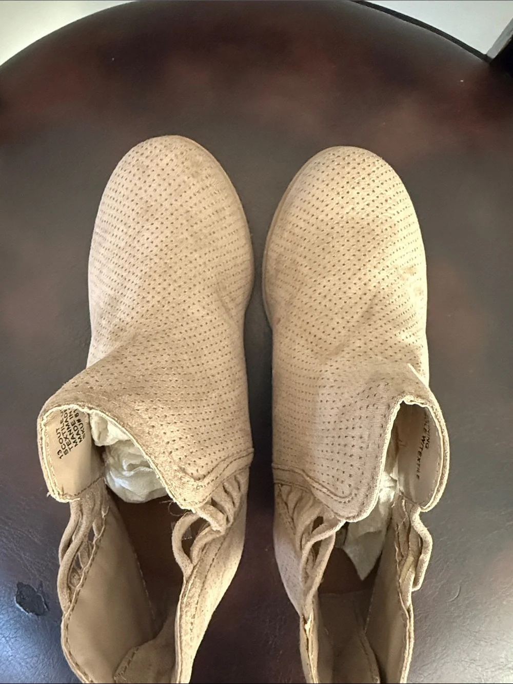 Kids Perforated Tan Ankle Boots with Side Lace-Up